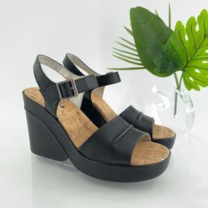 Korks Women's Bardot Sandal Size 10 Block Heel Platform Retro Black Vegan